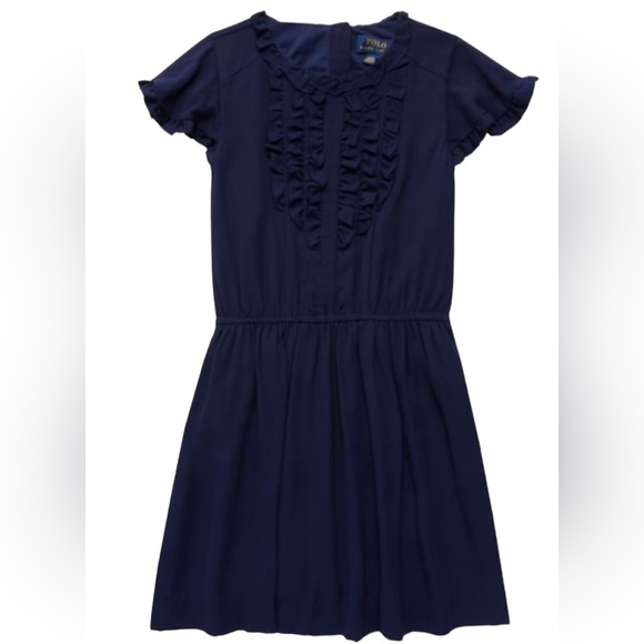 POLO RALPH LAUREN Girl’s Navy Dressy Ruffle Flare Dress Size: 6 - Picture 1 of 7